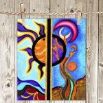 Poster Print 8x10 - Multicolor Sun and the Moon - of Fine Art Painting for Your Wall Decor