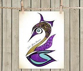 Poster Print 8x10 - Purple Swan Live Your Dreams Quote - of Fine Art Illustration for Your Wall Decor