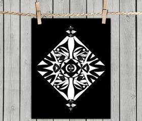  Ethnic Symmetry Black - Poster Print 8x10 - of Fine Art Illustration for Your Wall Decor