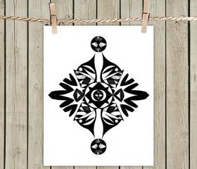 Ethnic Symmetry White - Poster Print 8x10 - of Fine Art Illustration for Your Wall Decor