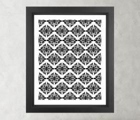 Ethnic Symmetry White Pattern- Poster Print 8x10 - of Fine Art Illustration for Your Wall Decor