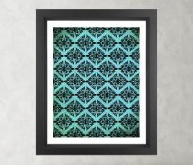 Ethnic Symmetry Turquoise Pattern- Poster Print 8x10 - of Fine Art Illustration for Your Wall Decor
