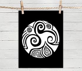 Poster Print 8x10 - Spirals In My Life Black - of Tribal Illustration for Your Wall Decor