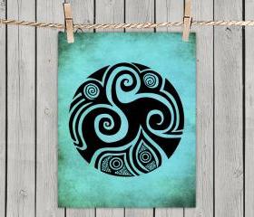 Poster Print 8x10 - Spirals In My Life Turquoise - of Tribal Illustration for Your Wall Decor