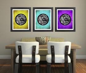 Poster Prints Discounted 11x14 Set of 3 - Multicolor Tribal Circles